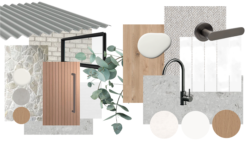 Referencing the cool elevations and misted atmosphere of Crafers and the Adelaide Hills. This palette features white stones, warm-grey undertones, and matte finishes to create a moody, composed, and truly architectural home exterior.